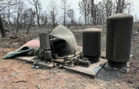 Melted water tank - Park Fire - Wildfire mitigation Advisors